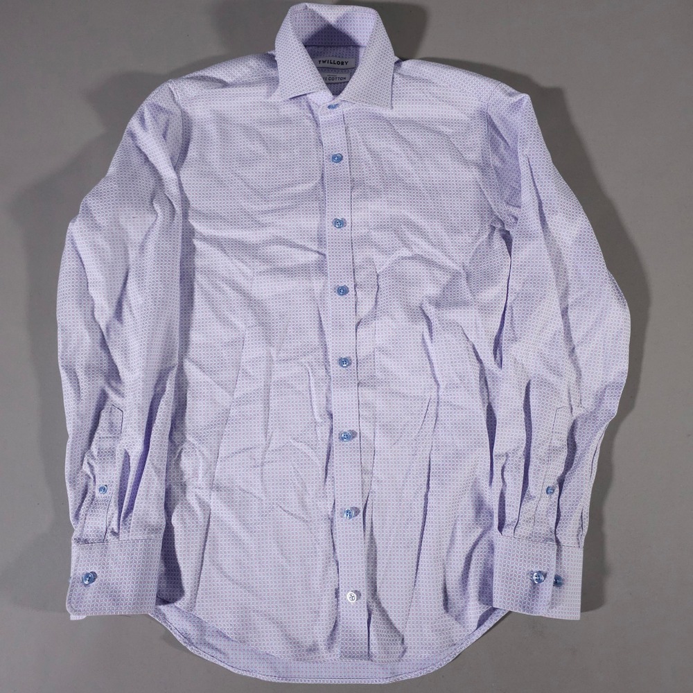 Twillory Dress Shirt Mens 14.5‎ 32/33 Purple Geometric Non-Iron Tailored Fit